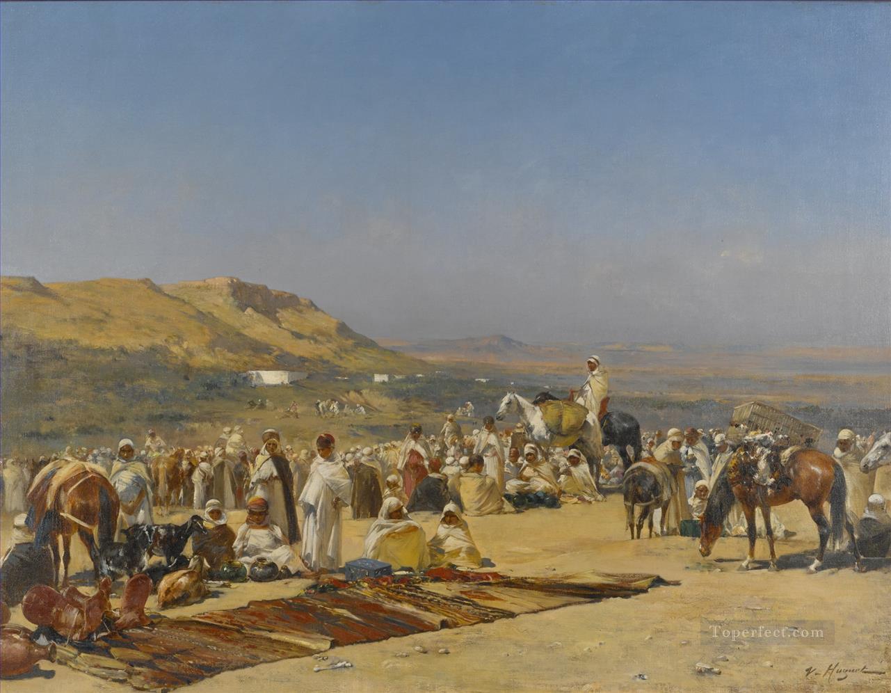 MARKET IN THE DESERT Victor Huguet Orientalist Oil Paintings